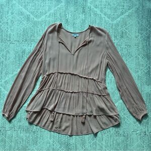 Kenzie Jeans Blush Pink Tiered Boho Coastal Ruffle Long Sleeve Blouse Top Size M